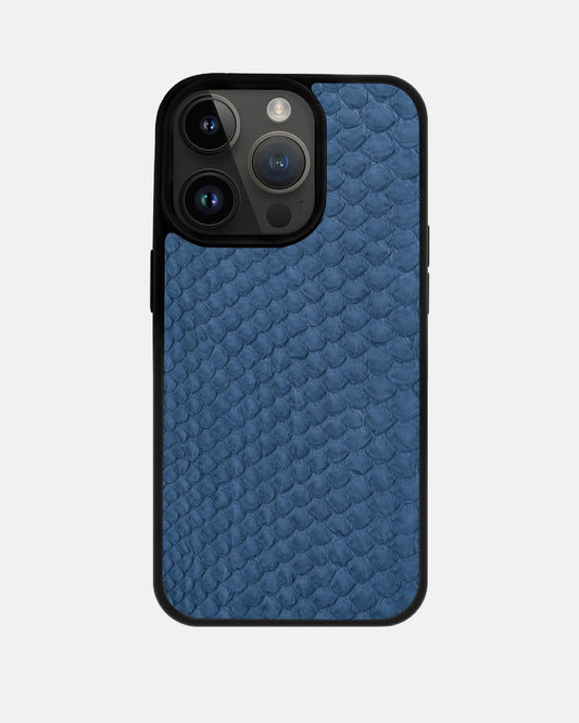 Чохол із синьо-сірої шкіри пітона з дрібними лусочками для iPhone 14 Pro Max