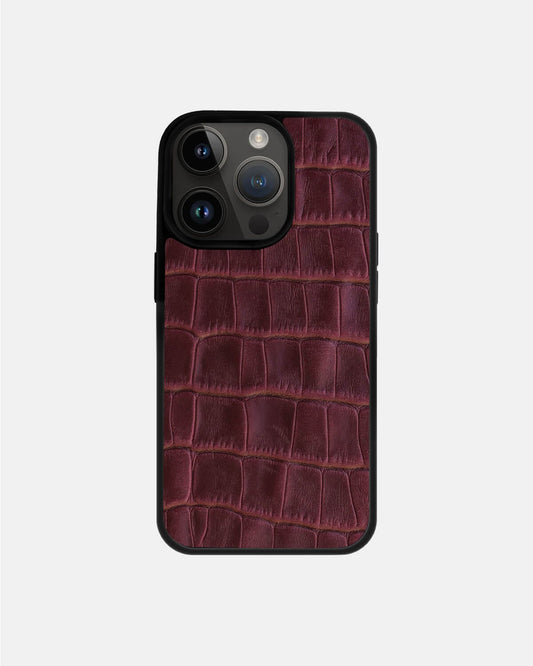 Чохол із бордового тиснення під крокодила на телячій шкірі для iPhone 14 Pro