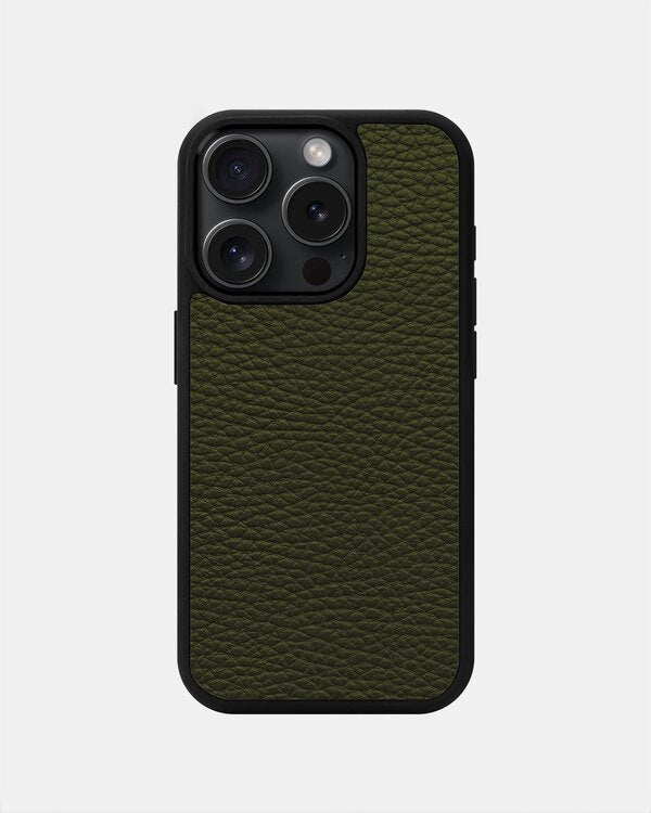 Чохол із зеленої телячої шкіри флотар для iPhone 15 Pro