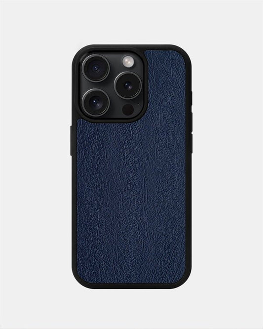 Чохол із темно-синьої шкіри страуса без фолікул для iPhone 15 Pro