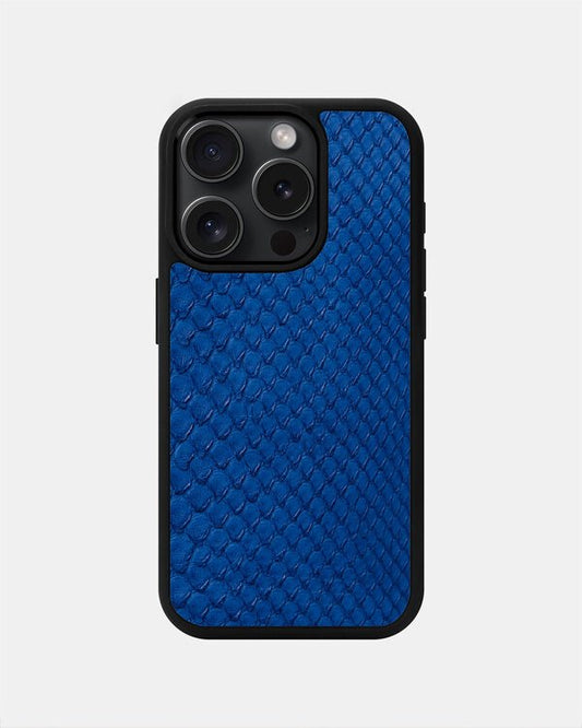 Чохол із синьої шкіри пітона з дрібними лусочками для iPhone 15 Pro