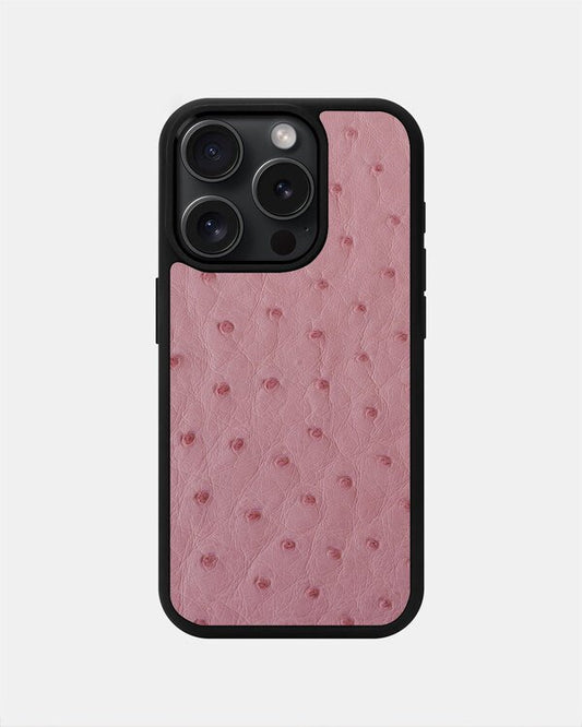 Чохол із рожевої шкіри страуса з фолікулами для iPhone 15 Pro