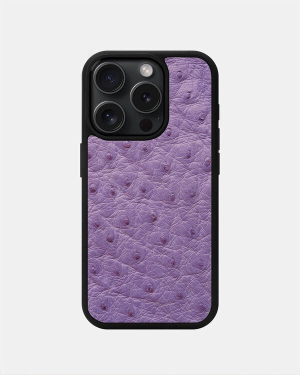 Чохол із лілової шкіри страуса з фолікулами для iPhone 15 Pro