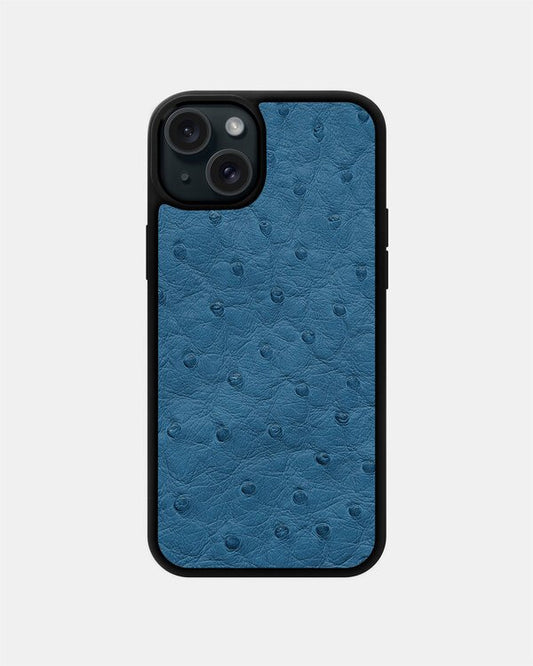 Чохол із блакитної шкіри страуса з фолікулами для iPhone 15