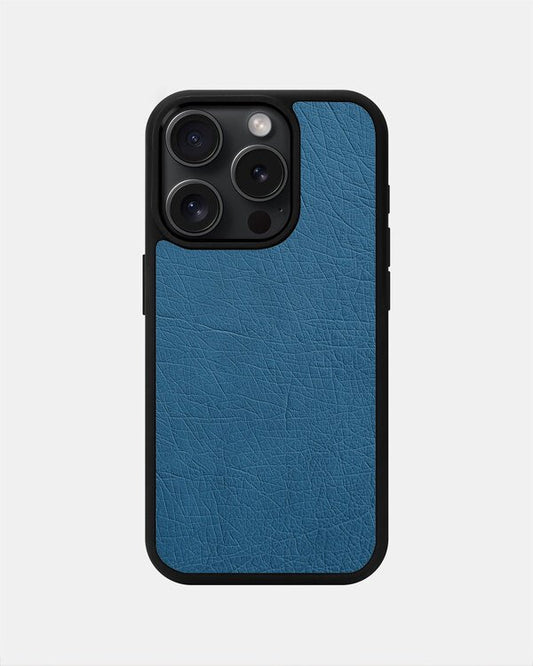 Чохол із блакитної шкіри страуса без фолікул для iPhone 15 Pro