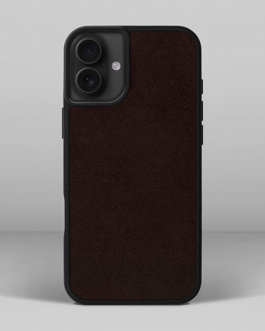 Чехол с темно-коричневой вставкой из алькантары для iPhone 16 Plus