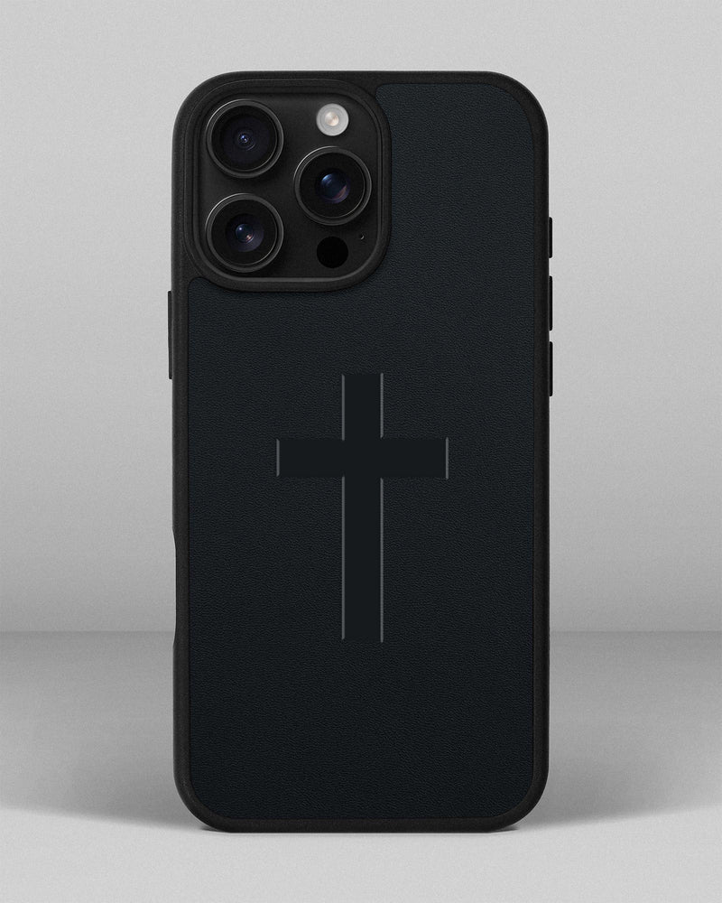 Чохол для iPhone 11 Pro Max із шкіри купон в темно-синьому кольорі з тисненням хреста
