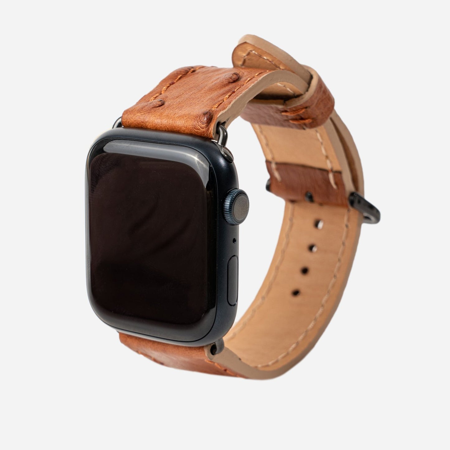 Ремінець для Apple Watch зі шкіри страуса в рижому кольорі з фолікулами