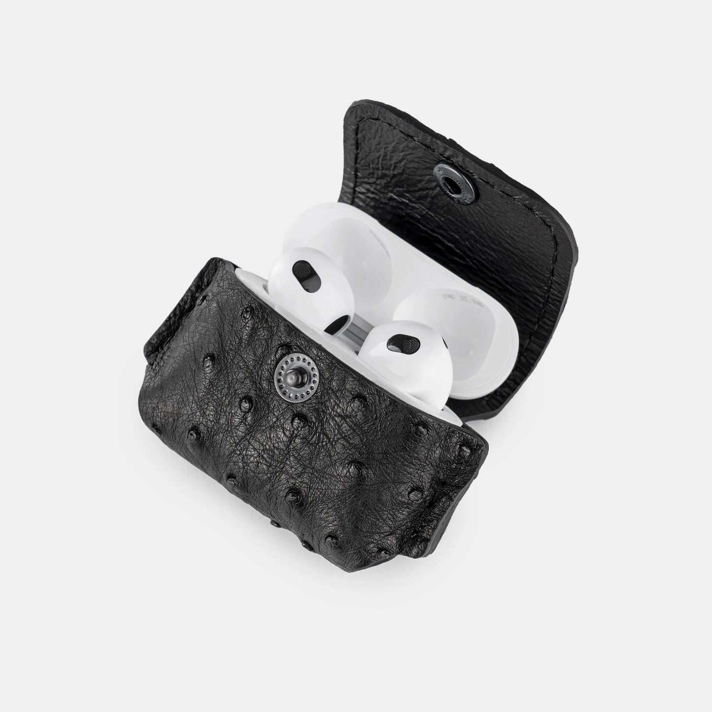 Чохол для AirPods Pro/Pro 2 із чорної шкіри страуса з фолікулами
