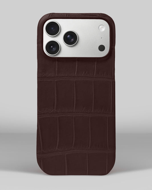 Темно-коричневий чохол обтягнутий шкірою крокодила для iPhone 18 Pro Max