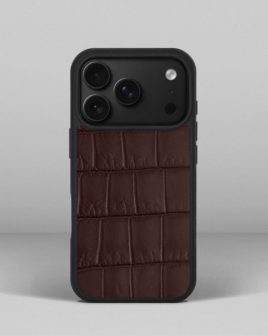 Чохол із темно-коричневої шкіри крокодила для iPhone 18 Pro