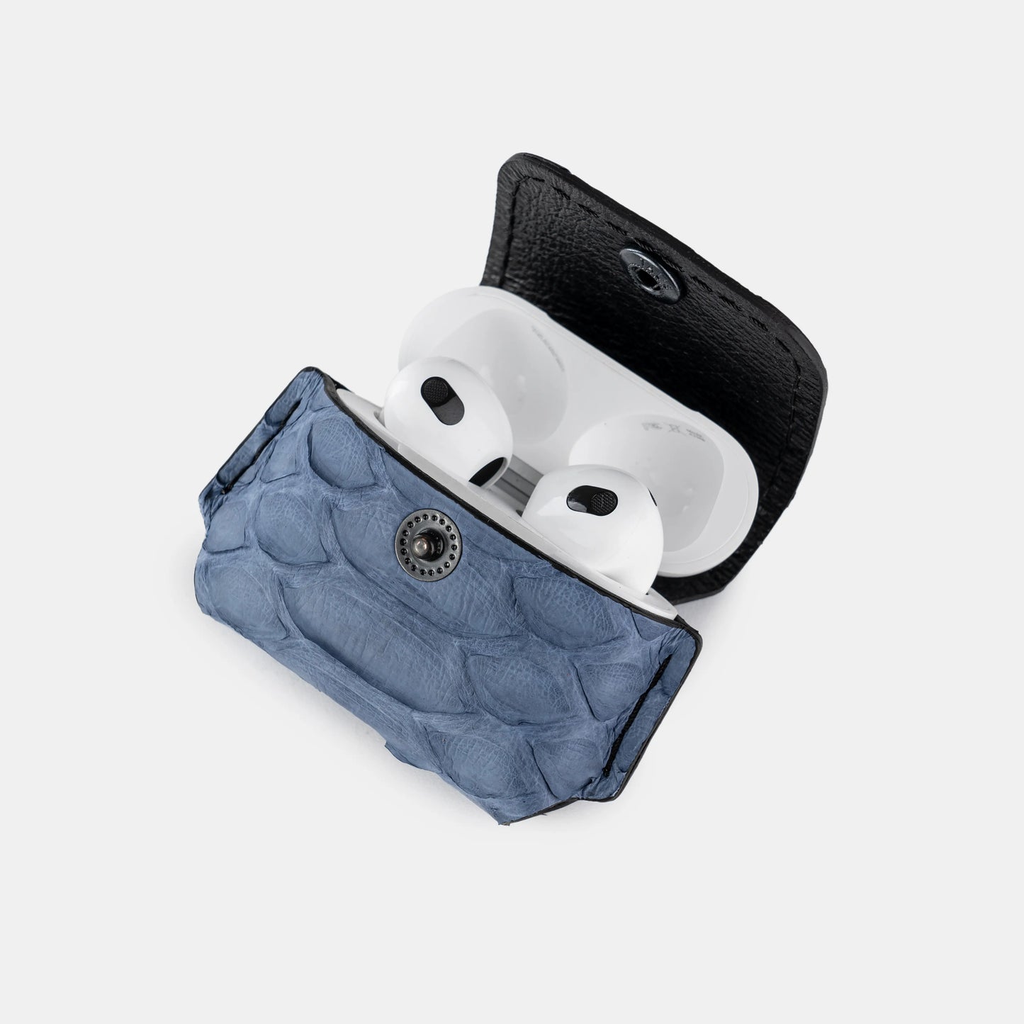 Чохол для AirPods 1/2 із синьо-сірої шкіри пітона з широкими лусочками