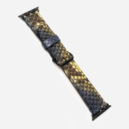 Ремінець для Apple Watch зі шкіри пітона у синьо-жовтому кольорі
