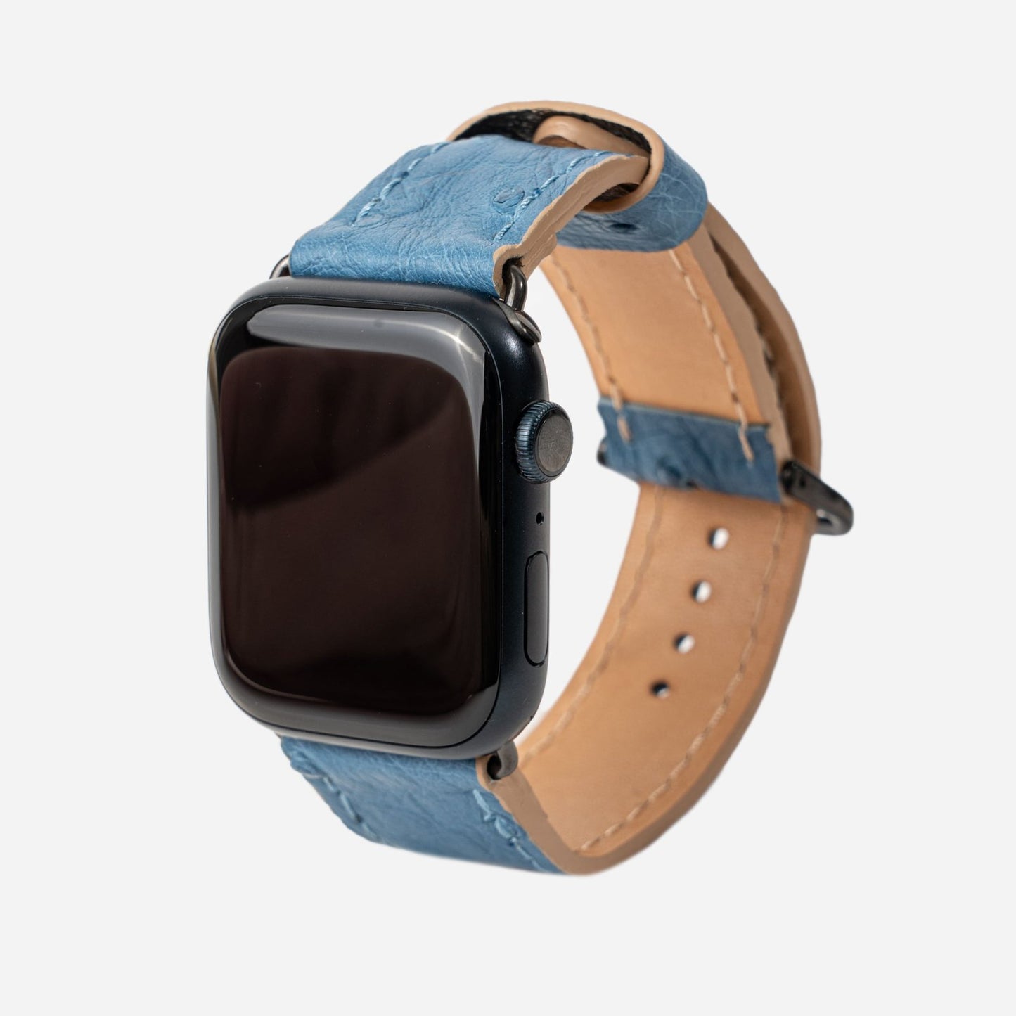 Ремінець для Apple Watch зі шкіри страуса в блакитному кольорі з фолікулами