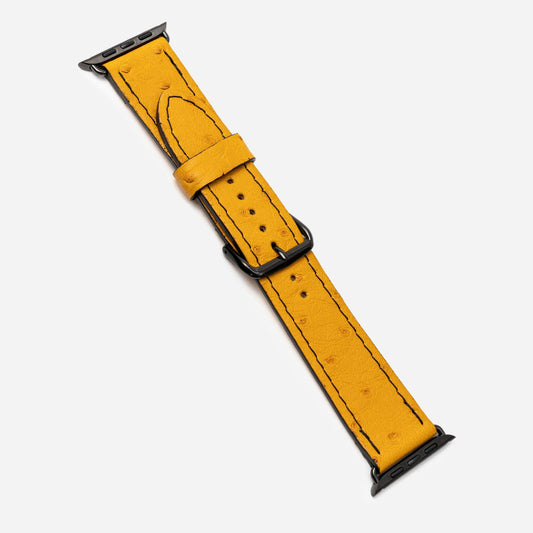 Ремінець для Apple Watch зі шкіри страуса в оранжевому кольорі з фолікулами