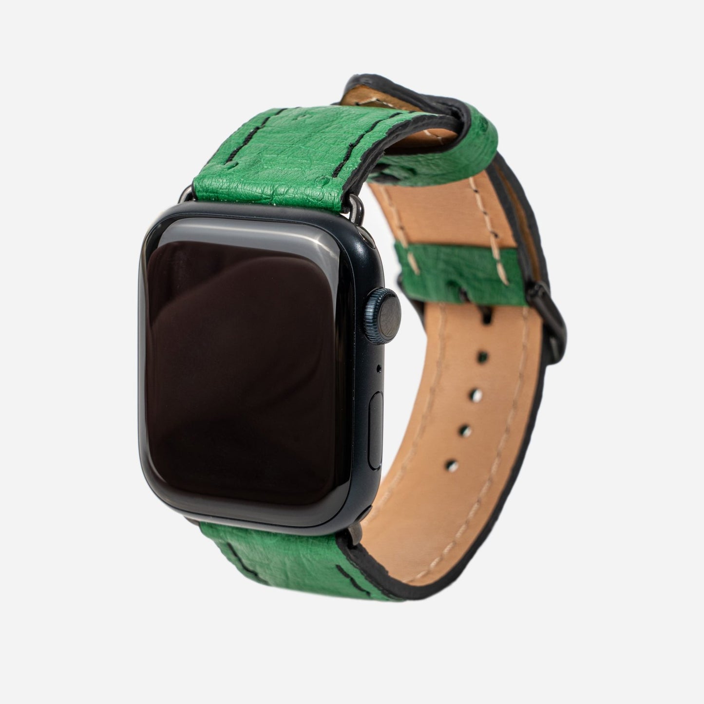 Ремінець для Apple Watch зі шкіри страуса в зеленому кольорі з фолікулами