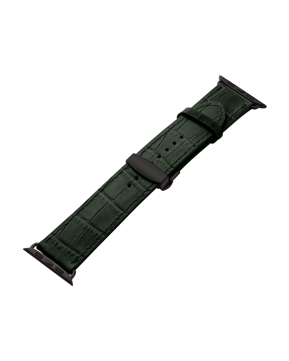 Ремешок для Apple Watch из телячьей кожи с тиснением под крокодила тёмно-зелёного цвета