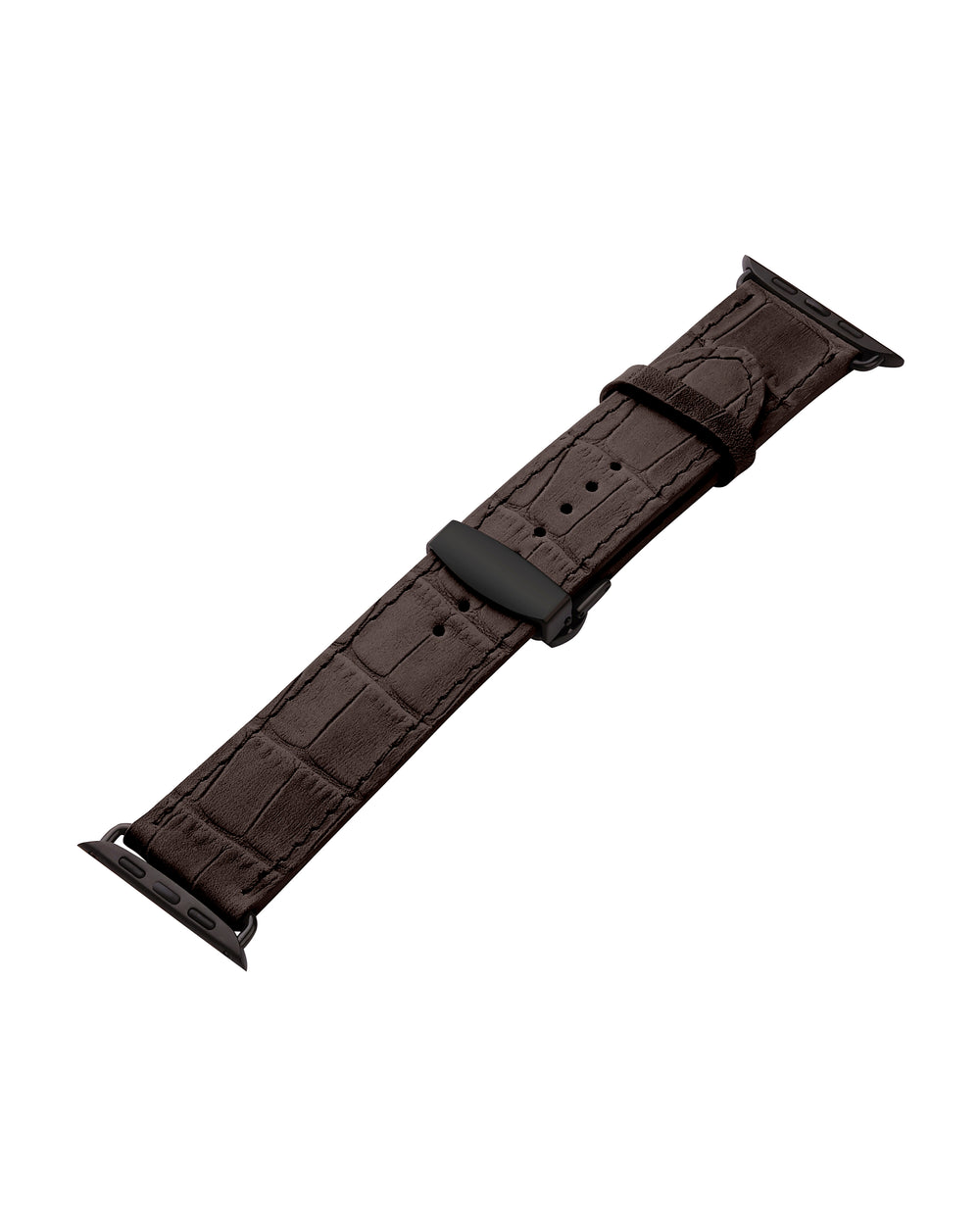 Apple Watch strap made of calfskin, embossed to resemble crocodile in dark brown color