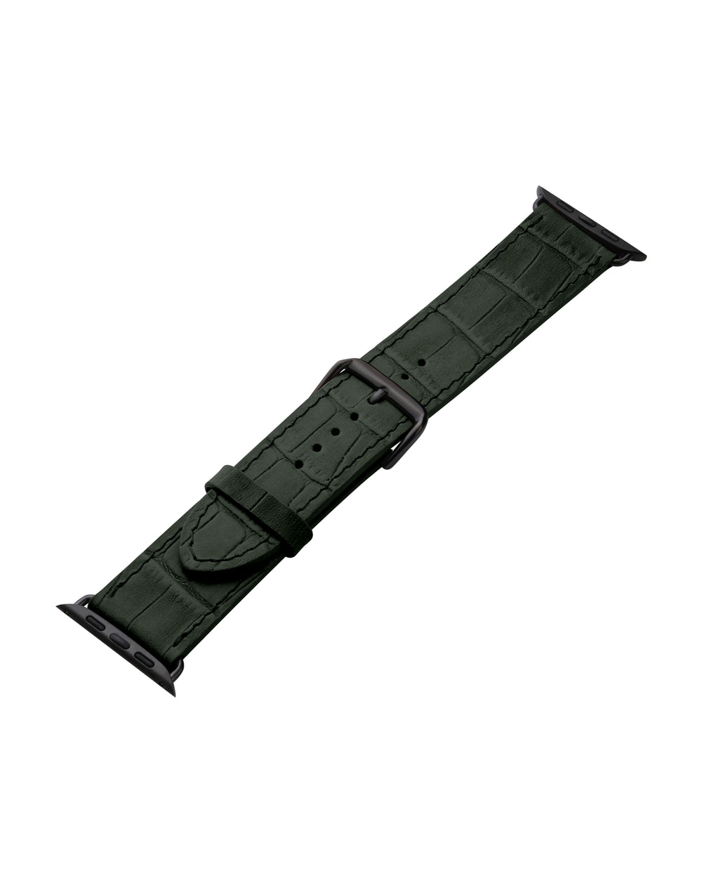 Ремешок для Apple Watch из телячьей кожи с тиснением под крокодила тёмно-зелёного цвета
