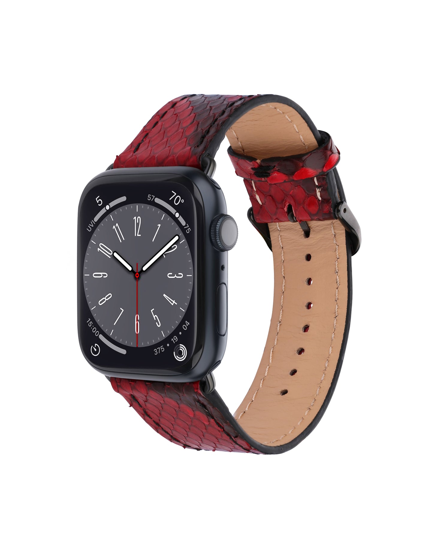 Ремінець для Apple Watch зі шкіри пітона в червоному кольорі з малюнком