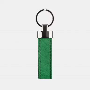 Keychain made of green ostrich leather without follicles