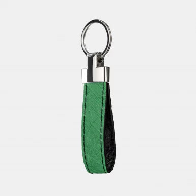 Keychain made of green ostrich leather without follicles