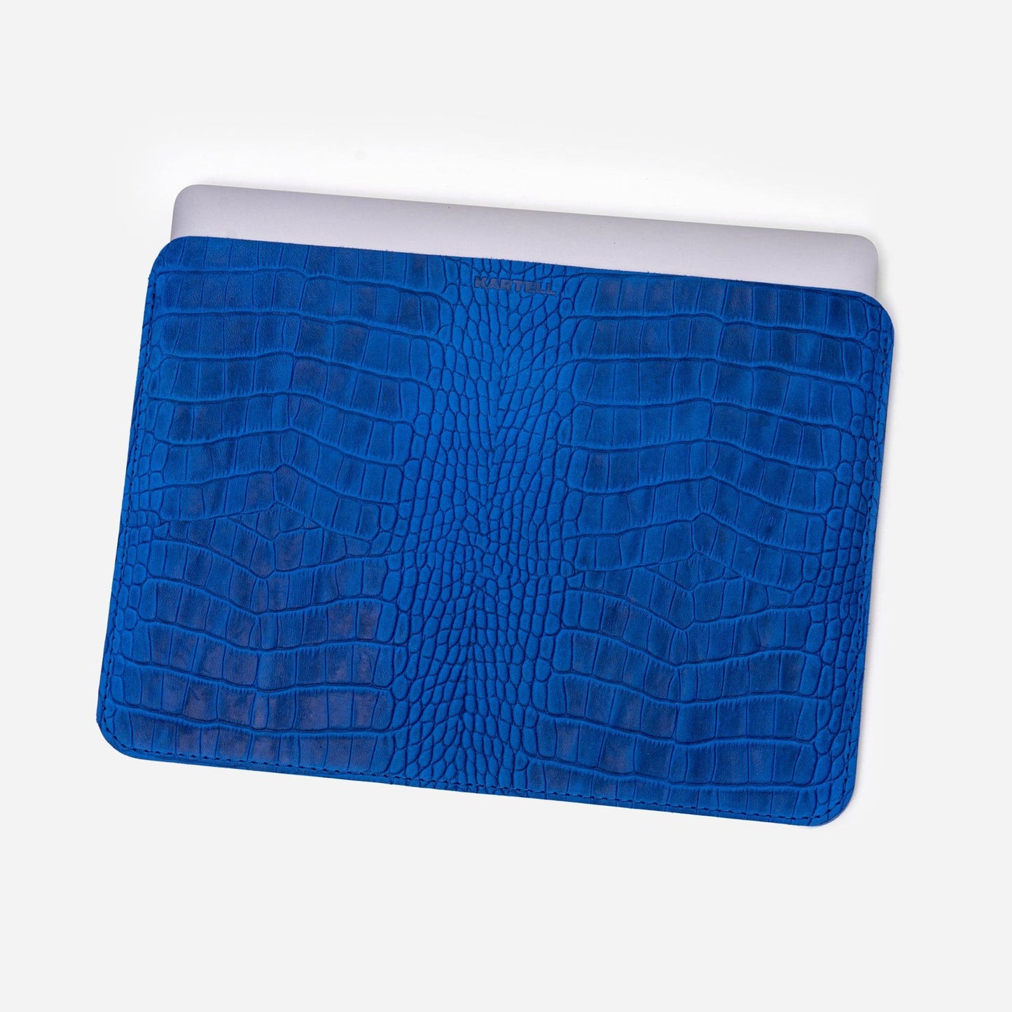 Відкритий чохол для MacBook 14 Pro з телячої шкіри, тисненої під крокодила у синьому кольорі