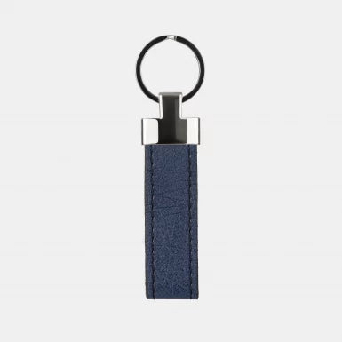 Keychain made of dark blue ostrich leather without follicles