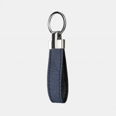 Keychain made of dark blue ostrich leather without follicles