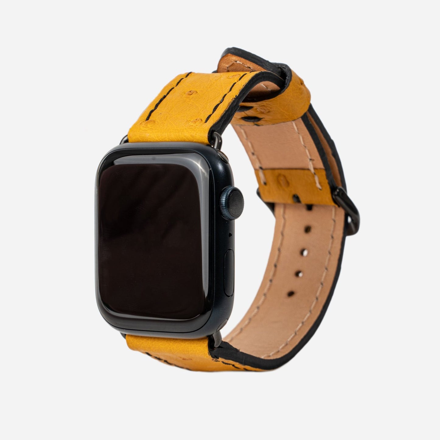 Ремінець для Apple Watch зі шкіри страуса в оранжевому кольорі з фолікулами