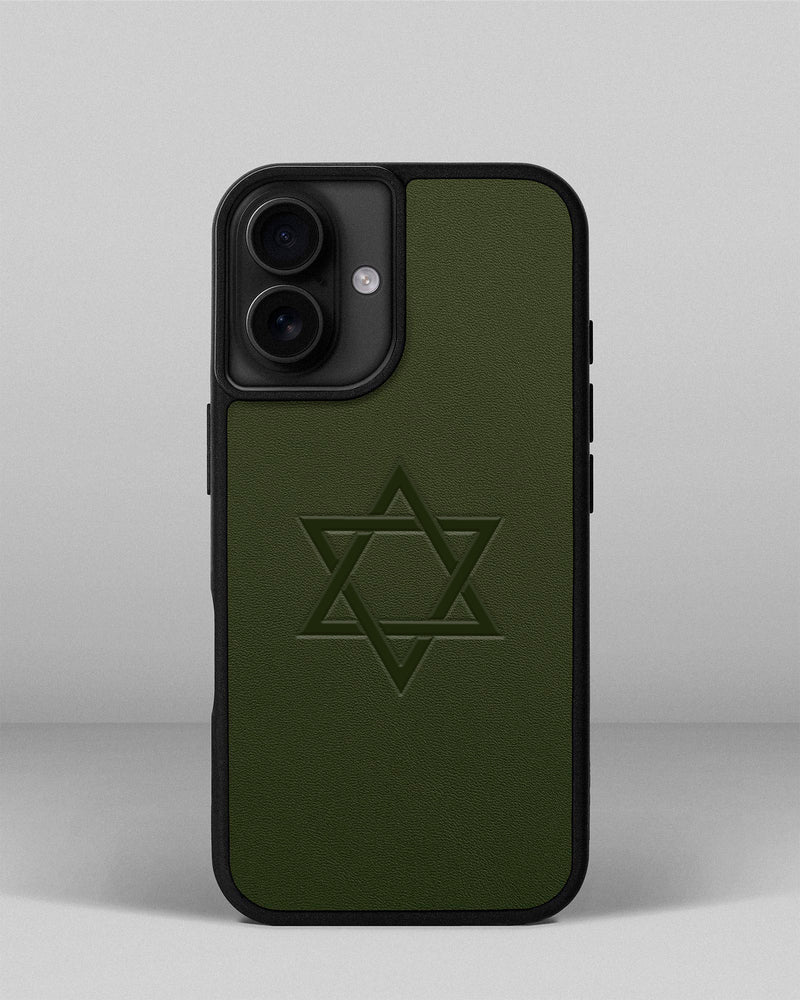 Чохол для iPhone 13 із шкіри купон в зеленому кольорі з тисненням зірка Давида