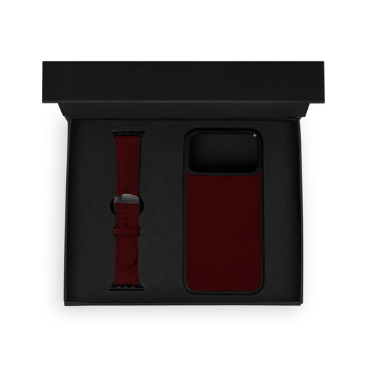 Набор из чёрной телячьей кожи флотар: чехол для iPhone и ремешок Apple Watch