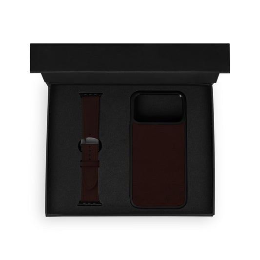 Набор из чёрной телячьей кожи флотар: чехол для iPhone и ремешок Apple Watch