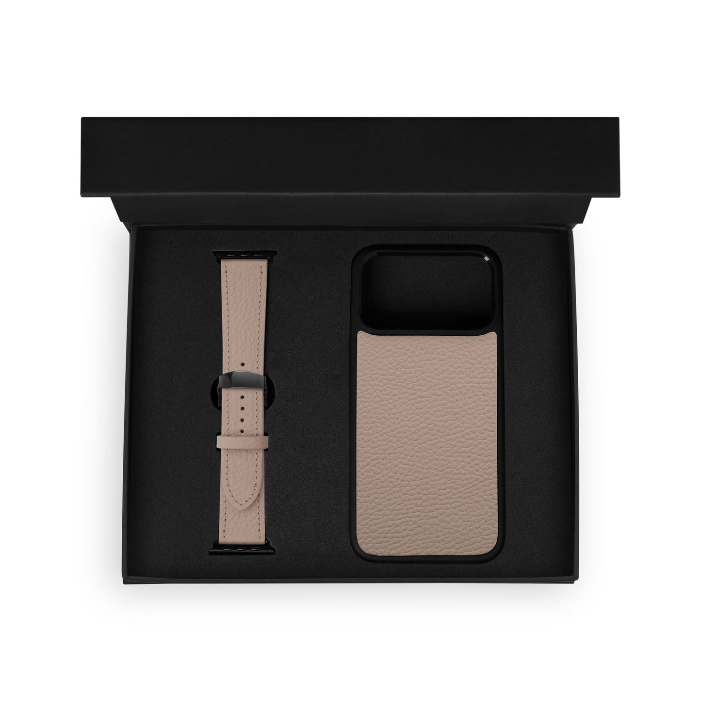 Набор из бежевой телячьей кожи флотар: чехол для iPhone и ремешок Apple Watch