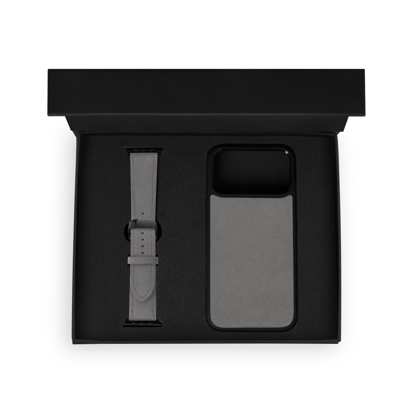 Набір з алькантари світло-сірого кольору,чохол для iPhone та ремінець Apple Watch