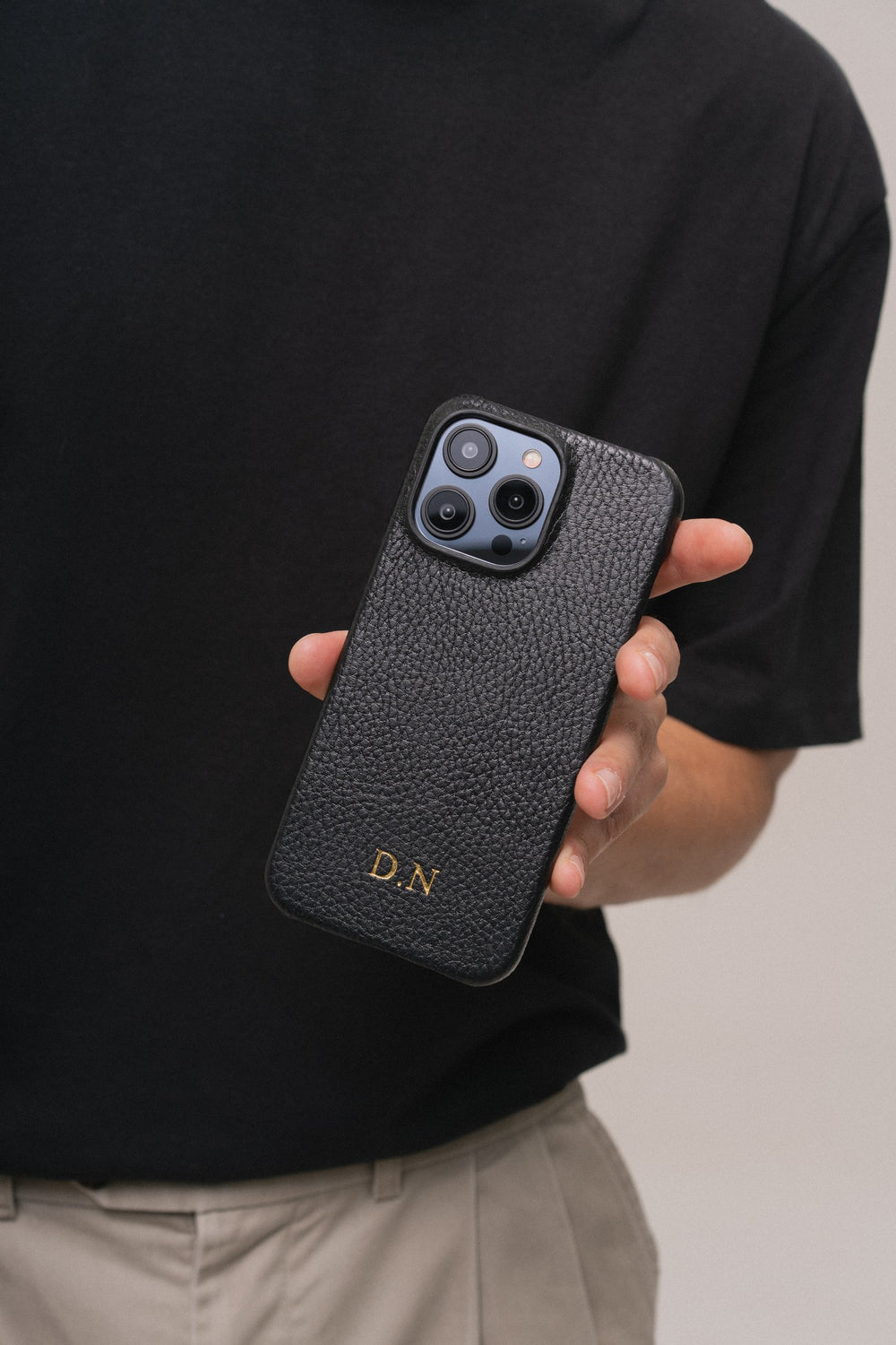 Black leather case for iPhone 14 Plus