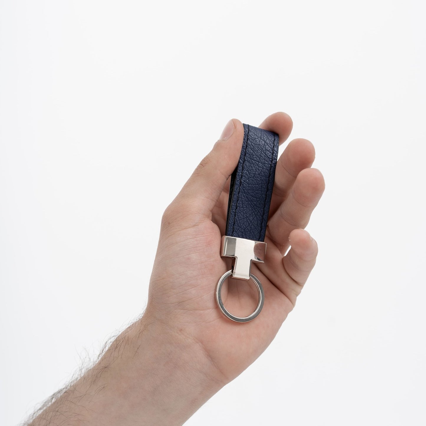 Keychain made of dark blue ostrich leather without follicles