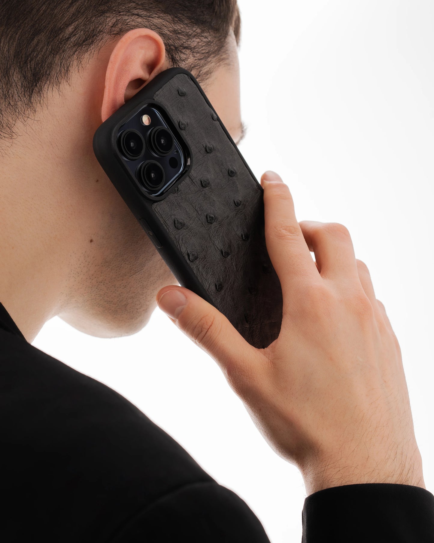Чохол із темно-сірої шкіри страуса з фолікулами для iPhone 11 Pro Max