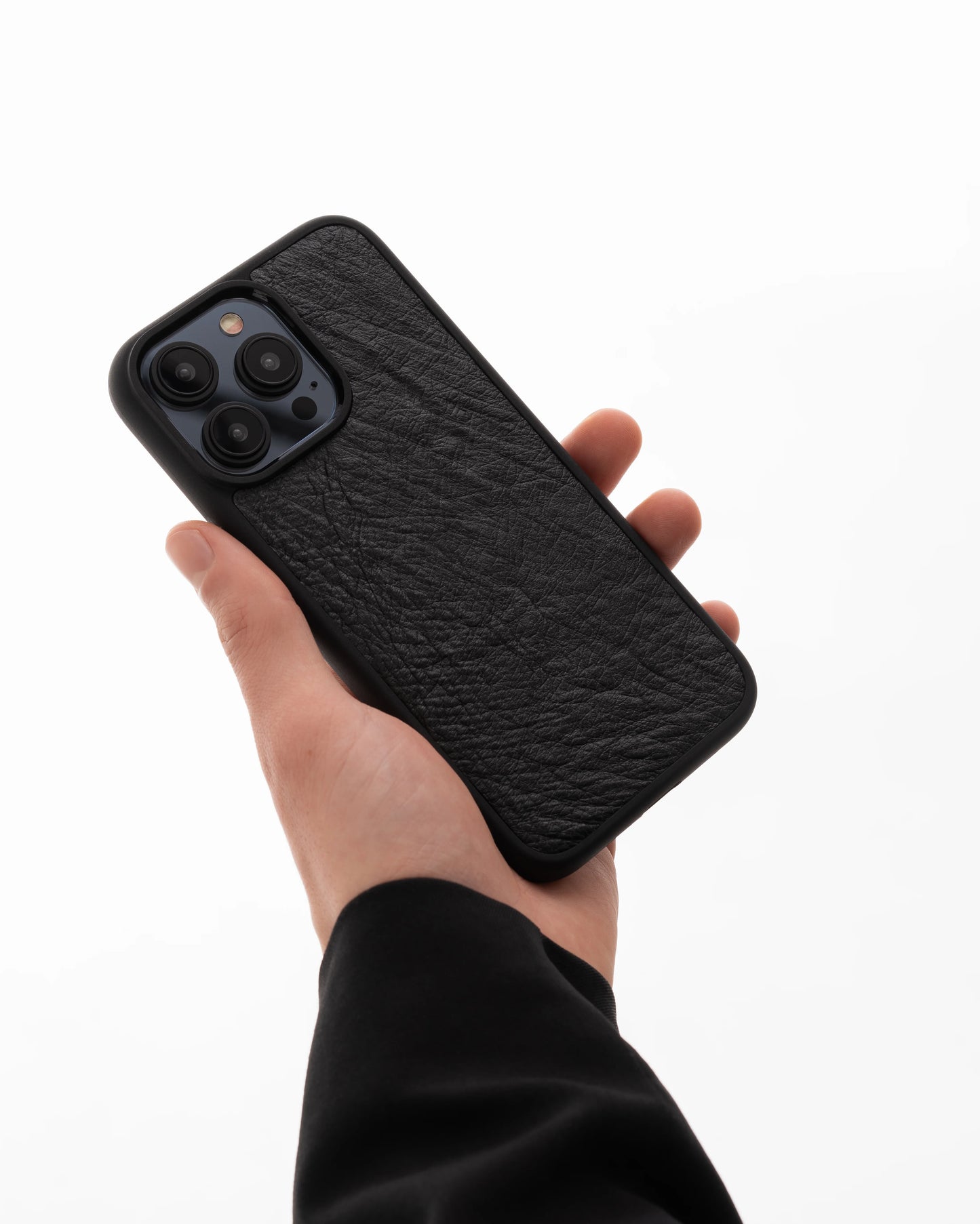 Чохол із чорної шкіри страуса без фолікул для iPhone 12 Pro Max
