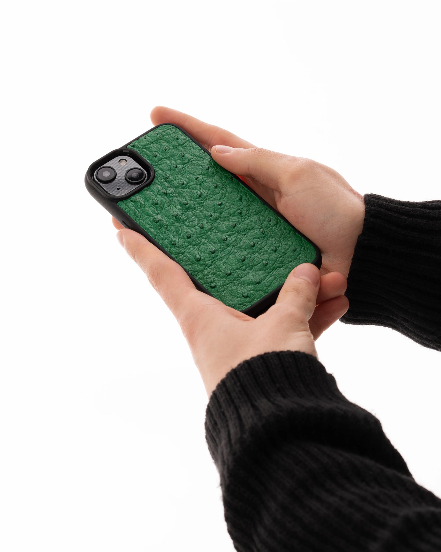 Чохол із зеленої шкіри страуса з фолікулами для iPhone 15 Pro