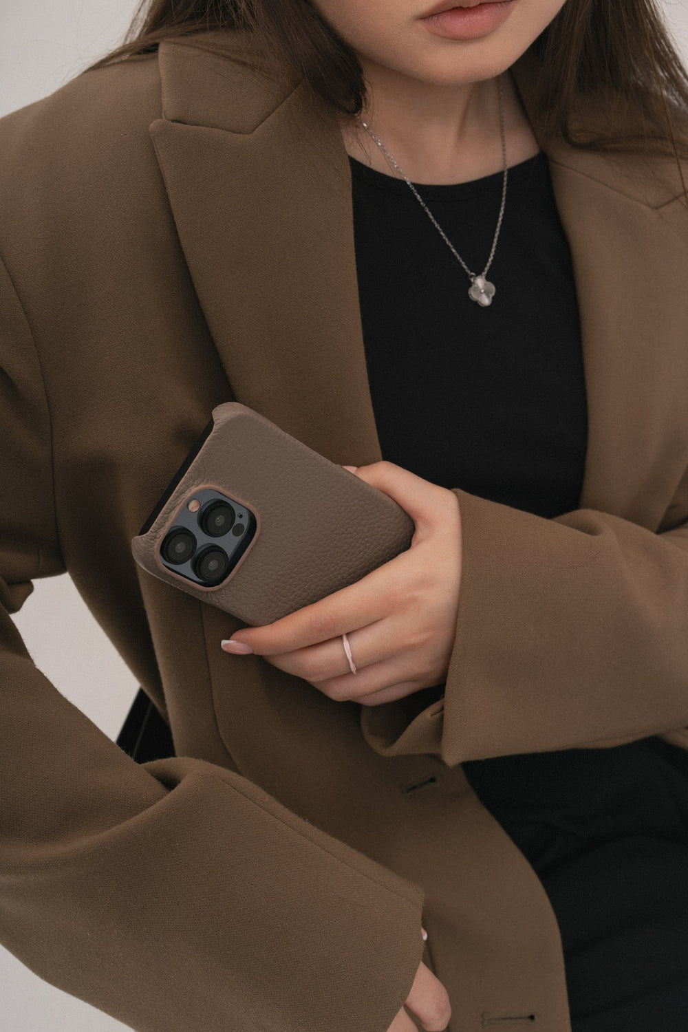 Light brown leather case for iPhone 14 Plus