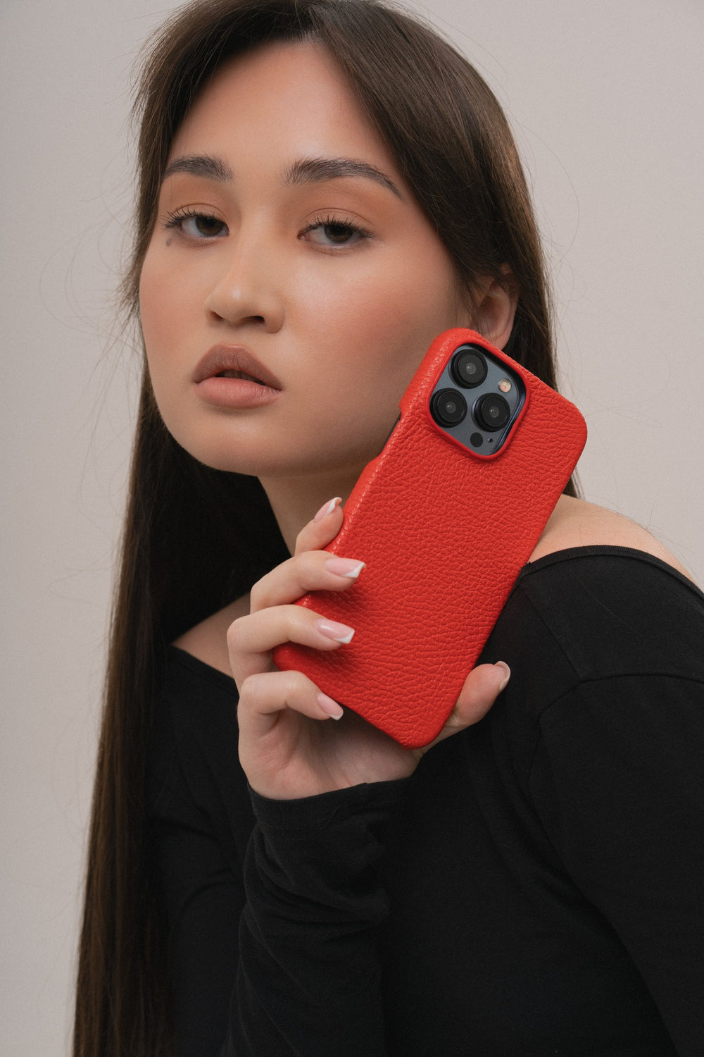 Червоний шкіряний обтягнутий чохол для iPhone 14 Pro Max