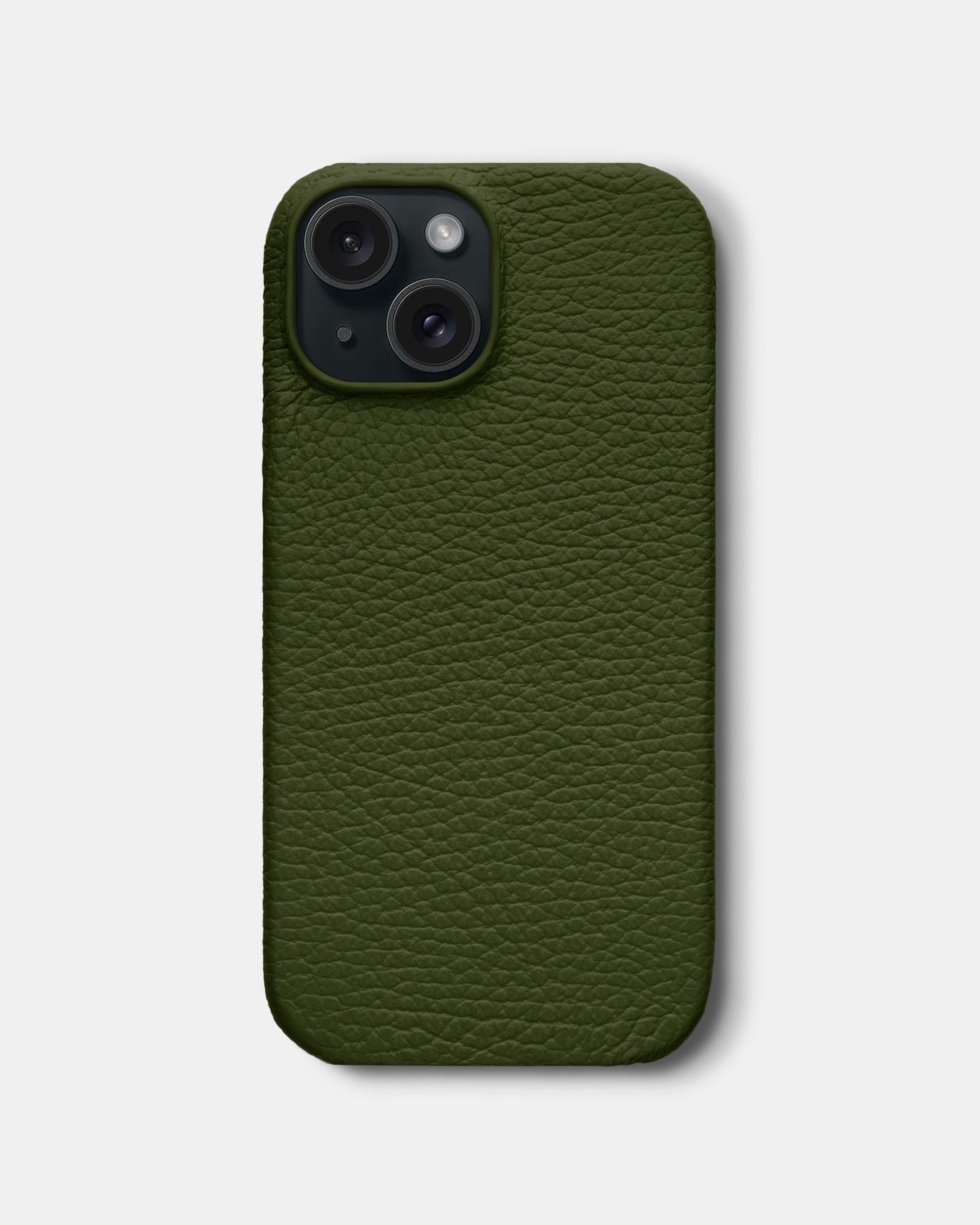 Оливковий шкіряний чохол для iPhone 15