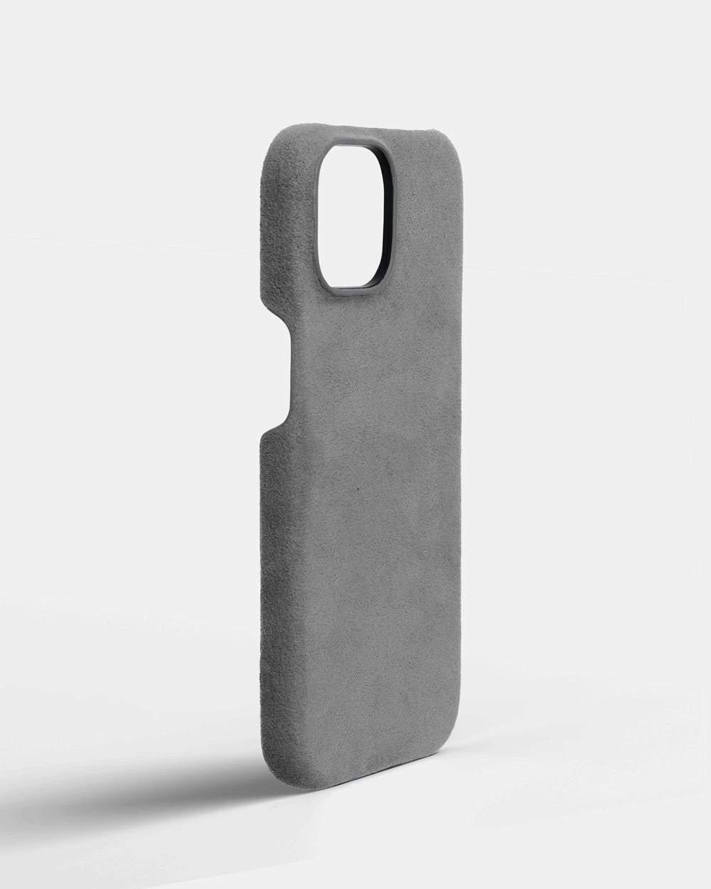 Light gray alcantara case for iPhone 15