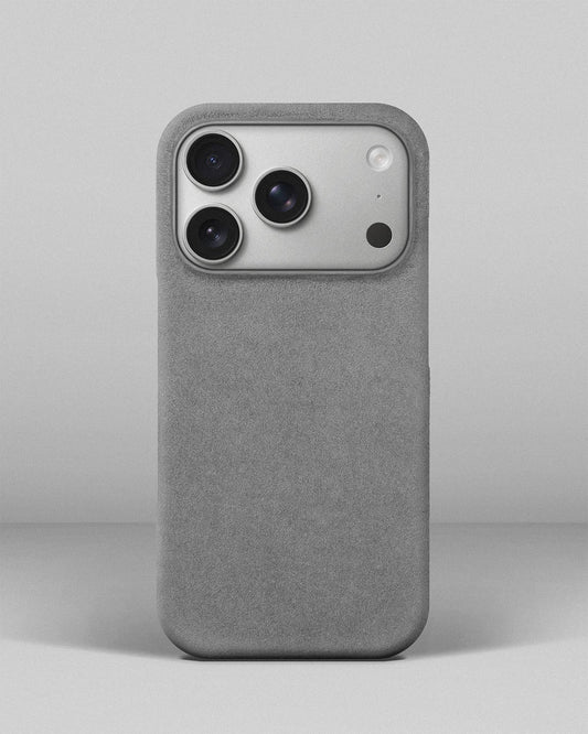 Light gray Alcantara case for iPhone 17 Pro