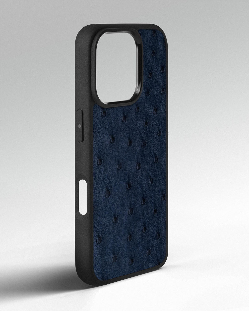 Dark blue ostrich leather follicle case for iPhone 16 Pro