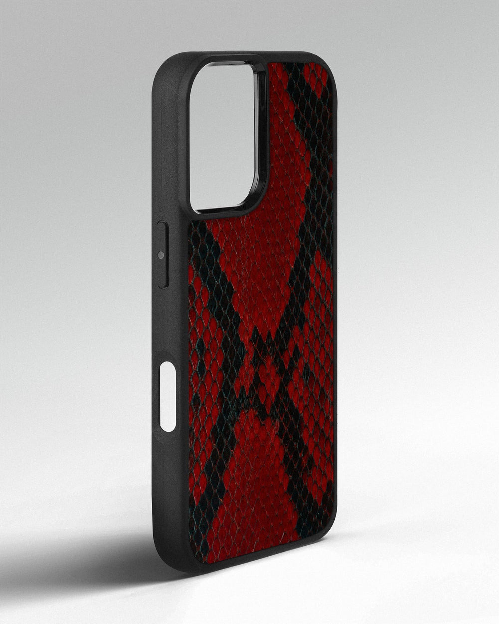 Red small scale python leather case for iPhone 16