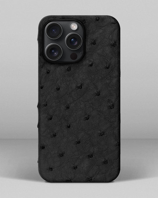 Шкіряний чохол з чорного страуса для iPhone 15 Pro Max