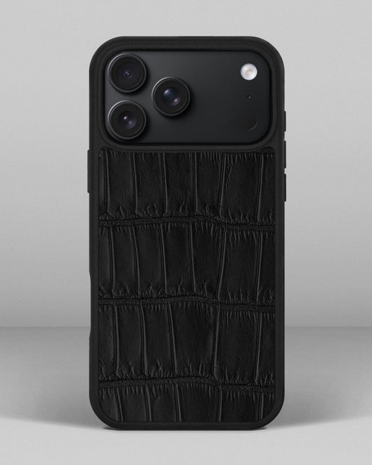 Чохол із чорної шкіри крокодила для iPhone 18 Pro Max