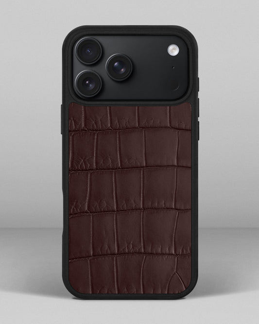 Чохол із темно-коричневої шкіри крокодила для iPhone 18 Pro Max